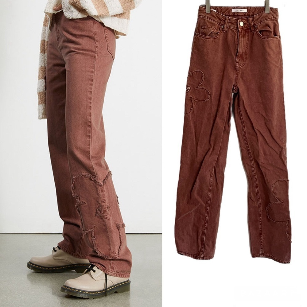 Pacsun 90's Boyfriend Fit Eco Brown Flower Patch High Rise Baggy Relaxed Jeans